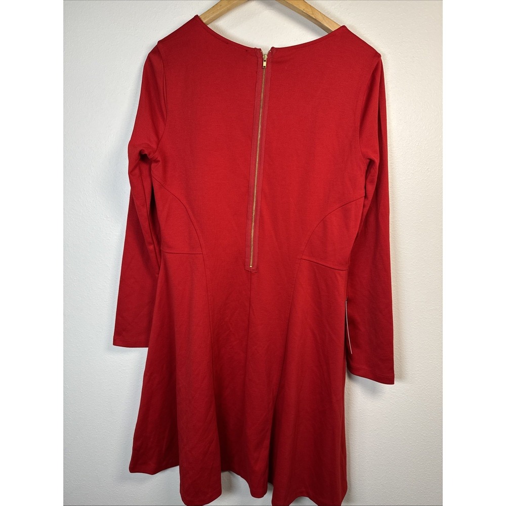The Limited Red Fit & Flare Skater Dress Scoop Neck Long Sleeve Size Large New - Picture 3 of 7